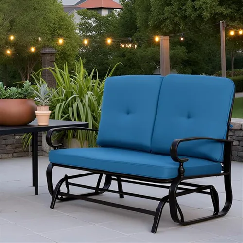 Miniatura 12 de SUNCROWN Silla mecedora al aire libre, silla mecedora de 2 asientos para patio, sofá biplaza con cojines, muebles de marco de acero, color marrón