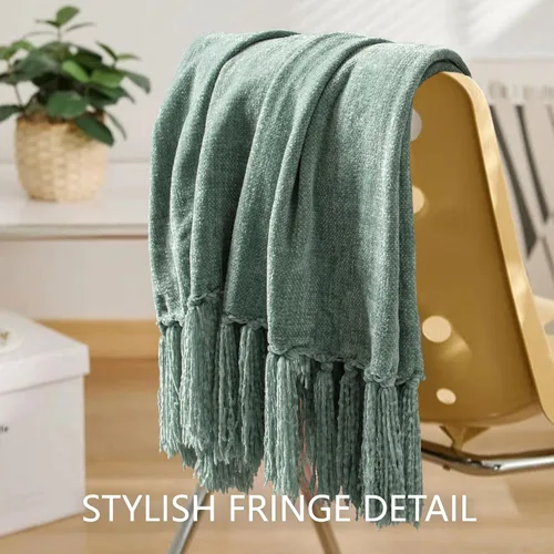 Miniatura 7 de Manta de Chenille para Sofá 50" x 60", Mantas Suaves y Acogedoras con Borlas de Flecos para Cama, Sofá o Silla, Mantas Bohemias Decorativas Tejidas