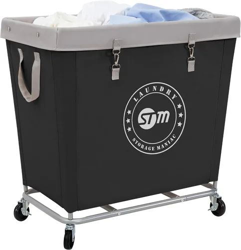 Miniatura 14 de STORAGE MANIAC Cesto de lavandería comercial con marco de acero resistente, carro de cesta de lavandería industrial de 320 L con ruedas para hotel