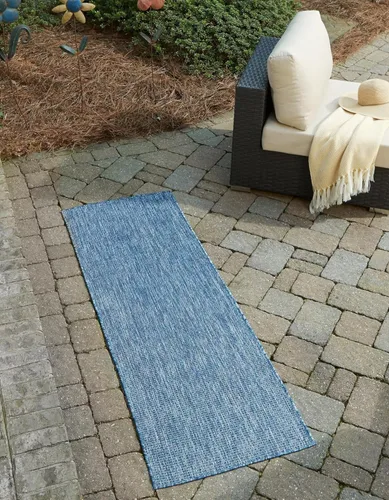 Miniatura 16 de Unique Loom Collection Alfombra de Área Plana Casual de Transición Sólida Jaspeada para Interiores/Exteriores (Pasillo 2' x 6' 1", Azul/Azul Marino)