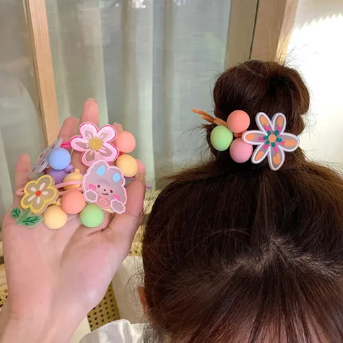 Miniatura 7 de 20 ligas elásticas para el pelo de bebé, encantadores conejos/mariposas/flores, coleteros para el cabello con tres bolas para coleta para accesorios