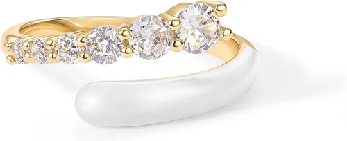 Miniatura 3 de PAVOI Anillo de eternidad chapado en oro de 14 quilates con circonita cúbica esmaltada azul y giro abierto Banda apilable de circonita cúbica