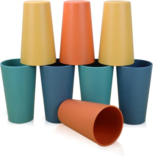 Miniatura 5 de Homienly Vasos de plástico reutilizables – Vasos irrompibles de paja de trigo y vasos de agua Vasos de plástico apilables multicolores, aptos