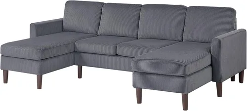 Miniatura 3 de Modern Dark Gray Corduroy 3-Piece Sectional Sofa Set Compact Design Perfect for Small Spaces and Apartments