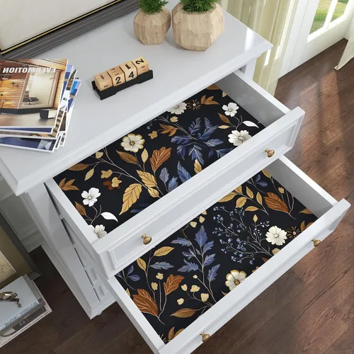 Miniatura 5 de BOKEBEVE Papel Pintado Vintage de Despegar y Pegar Hojas Papel de Contacto Oro Negro Floral para Estante de Libros Forro de Cajón Amigable
