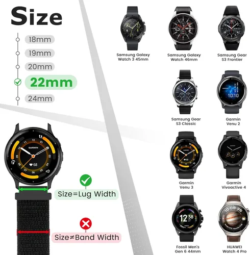Miniatura 2 de Bandas de liberación rápida de nailon para reloj Garmin Vivoactive3/Forerunner 645/Galaxy Watch, bandas de 1.65 pulgadas, Active2 de 1.73 pulgadas