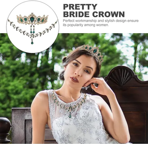 Miniatura 9 de Vaguelly Wedding Tiaras and Earrings Set, Tiara and Necklace Set, Wedding Bridal Flower Jewelry Set Baroque Tiara Crystal Crown with Comb Retro