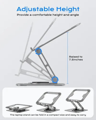 Miniatura 3 de Soporte Ajustable para Laptop de Escritorio con Base de 360°, Elevador Ergonómico para Laptop, Montaje, Soporte para Computadora Notebook para Gris