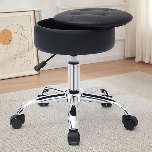 Gitrah Silla de tocador con ruedas, taburete de tocador ajustable con almacenamiento giratorio para tocador, silla de maquillaje rodante, color negro
