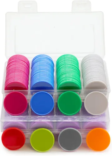 Miniatura 9 de Juego de 100 fichas de juego de fichas de póquer de plástico opaco con caja de almacenamiento (gris, 1 pulgada)