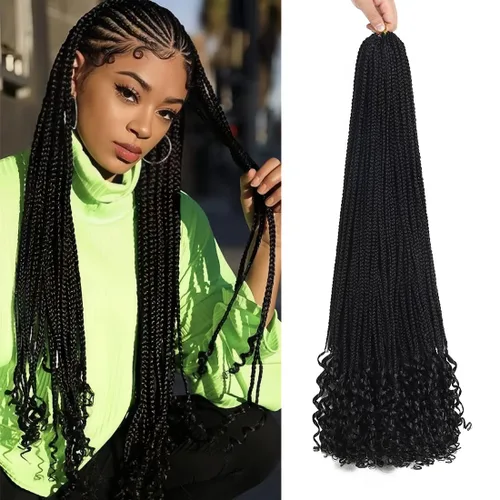Miniatura 13 de Paquete de 7 trenzas de ganchillo con extremos rizados, paquete de 7 trenzas de ganchillo preenlazadas, caja diosa, trenzas de ganchillo