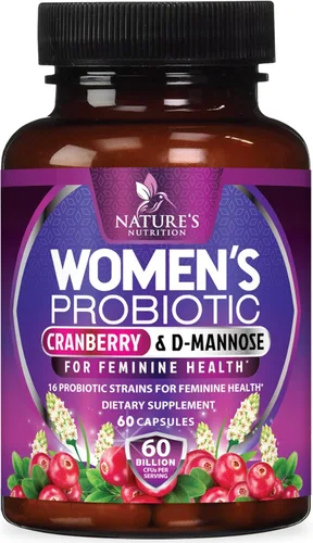 Probióticos 60 mil millones de UFC por porción para mujeres – 16 cepas únicas, prebióticos arándano y lactobacilo, equilibrio de pH, salud digestiva