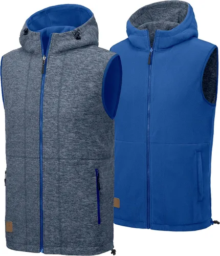 Miniatura 13 de Little Donkey Andy Chaleco de forro polar reversible para hombre, ligero, cálido, sin mangas, con capucha, para senderismo, caminar, viajar