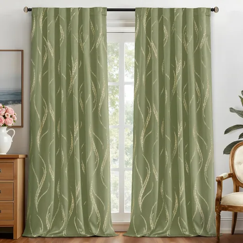 Miniatura 76 de Yakamok Cortinas opacas de 84 pulgadas de largo para sala de estar, con aislamiento térmico, patrón de líneas onduladas doradas, patrón de puntos