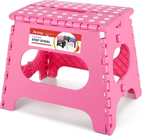 Miniatura 10 de ACSTEP Taburete plegable para adultos de 11 pulgadas de altura, taburete de plástico ligero plegable con capacidad de hasta 300 lbs, taburete Negro