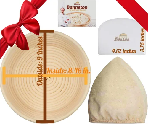 Miniatura 2 de Banneton Juego de cestas redondas para masa con forro de tela y raspador de bol, para pan de tamaño ideal y patrón de harina, 9 pulgadas, Casual, 9