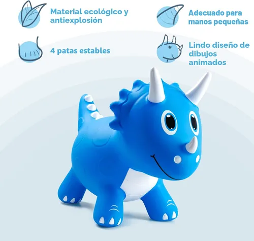 Miniatura 4 de Juguetes de Animales Saltarines de Dinosaurio para Niños, Saltador Inflable de Triceratops, Montable Saltarín, Actividad Interior y Exterior Regalo