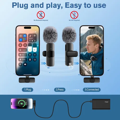 Miniatura 6 de Micrófono inalámbrico profesional para iPhone, iPad, Android, micrófono de solapa Lavalier para grabación de video, mini micrófono de grabación