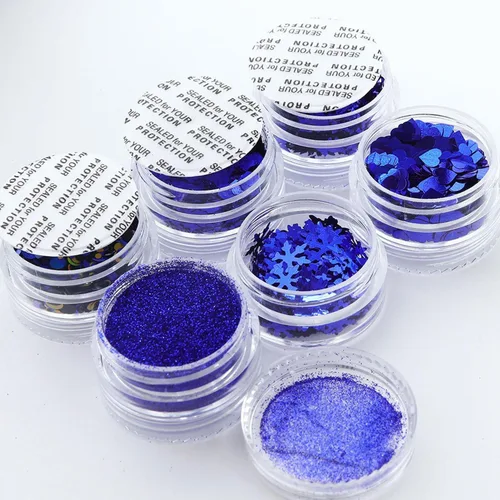 Miniatura 2 de Lentejuelas artísticas de uñas navideñas, copos de nieve azul holográficos, redondos, mariposa, corazón, copos de purpurina para decoración