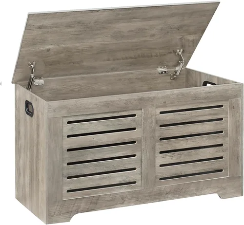 Miniatura 34 de DINZI LVJ Cofre de almacenamiento, caja de juguetes de madera de 39.4” con 2 bisagras de seguridad, banco de almacenamiento de zapatos retro