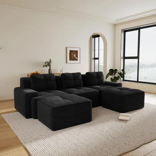 Miniatura 89 de Sofás modulares modulares sin hueso de 82 pulgadas para sala de estar, juego de sofá comprimido de 2 plazas, no requiere montaje, tela de pana, Verde
