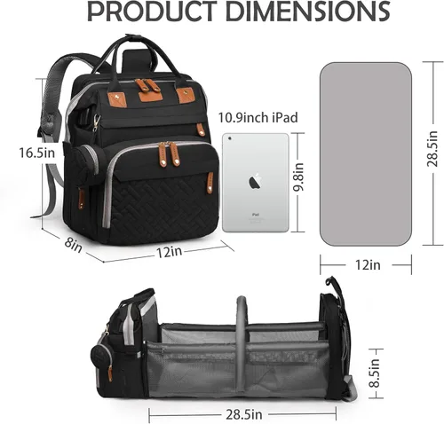Miniatura 4 de Bolsa de pañales con estación de cambio, bolsa de bebé de viaje multifuncional, tote de bebé impermeable, bolsa de mamá de gran capacidad, mochila