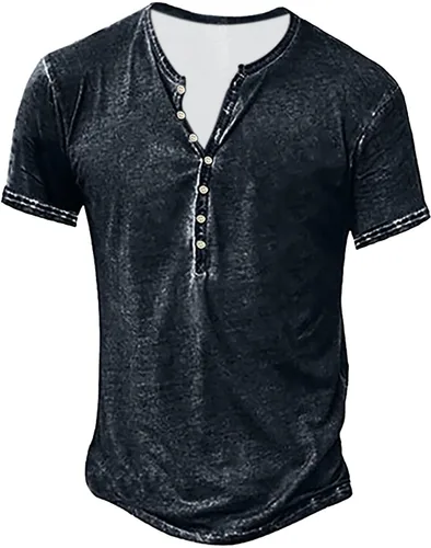 Camisas Henley para hombre, estilo vintage, con cuello en V, manga corta, lisa, casual, para exteriores, clásica, de moda, para verano