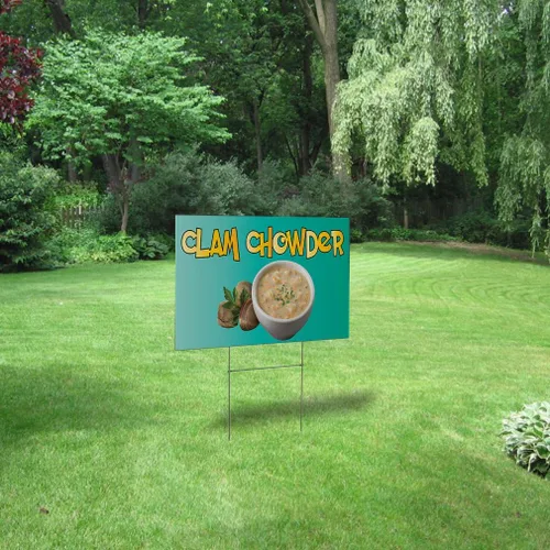 Miniatura 3 de Fastasticdeals Weatherproof Yard Sign Clam Chowder Outdoor Advertising Printing A Aqua-Blue Lawn Garden Seafood 18x12 Inches 1 Side Print