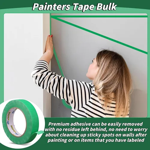 Miniatura 4 de Oleitodh 15 Rollos de Cinta Verde para Pintores a Granel 1 pulgada x 825 Yardas, Cinta de Enmascarar para Pintores Sin Residuos Cinta de Pintura