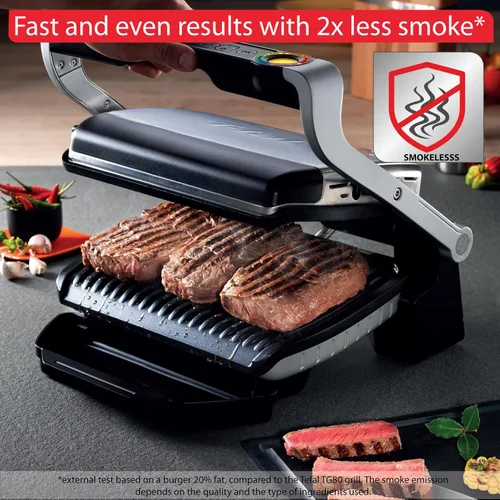 Miniatura 6 de T-Fal OptiGrill - Parrilla eléctrica de acero inoxidable, 4 porciones, 6 modos de cocción automáticos, parrilla inteligente, poco hecho a bien