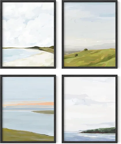 Miniatura 12 de HAUS AND HUES Arte de pared de montaña – Juego de 4 decoración de paisaje moderno de mediados de siglo, naturaleza y arte moderno Marco beige de 8
