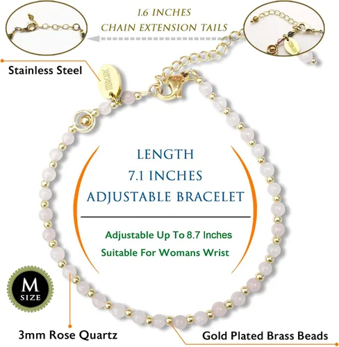 Miniatura 2 de Morchic - Pulsera ajustable de pulgadas para mujer, con mini cuentas de gemas naturales, serie de dijes de gemas de energía, regalo de cumpleaños