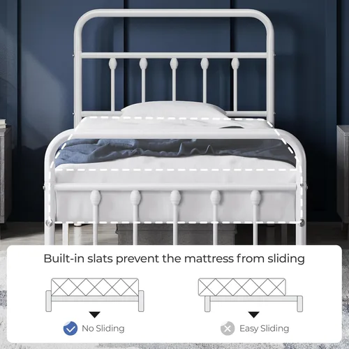 Miniatura 4 de Yaheetech Base de cama clásica de metal con base de colchón con estilo victoriano, cabecera, estribo, almacenamiento debajo de la cama, no necesita