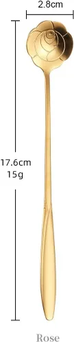 Miniatura 2 de SZLFSX 16 cucharaditas de oro en forma de rosa, acero inoxidable de 7 pulgadas