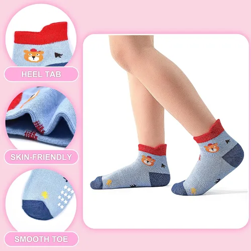 Miniatura 5 de ELUTONG Calcetines antideslizantes para niños pequeños con agarres, 12 pares para niños de 1 a 7 años, para niños y niñas