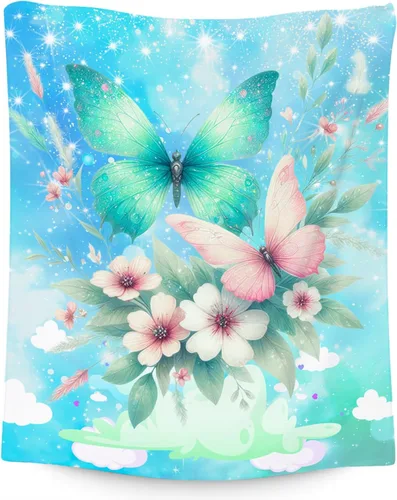 Miniatura 12 de Manta de dinosaurio para niñas, bonita manta para niños, manta de forro polar cómoda de franela para sofá, 40 x 50 pulgadas Azul
