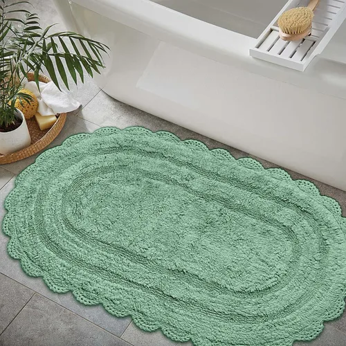 Miniatura 31 de Chardin home Alfombra de baño de ganchillo beige, alfombra de baño ovalada 100% algodón con borde de ganchillo artesanal hecho a mano, alfombra