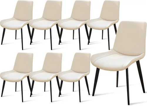 Miniatura 26 de Juego de 4 sillas de comedor, modernas sillas de comedor tapizadas de piel sintética con patas de metal resistentes y respaldo cómodo, sillas Marrón