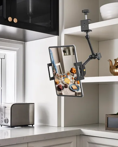 Miniatura 2 de Soporte de tableta para debajo del gabinete para cocina, abrazadera grande, compatible con funda gruesa, soporte de tableta para estante
