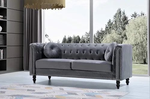 Miniatura 18 de Container Furniture Direct S5370-S Kittleson Velvet Upholstered Modern Chesterfield Sofa with Nailhead Trim, Gray