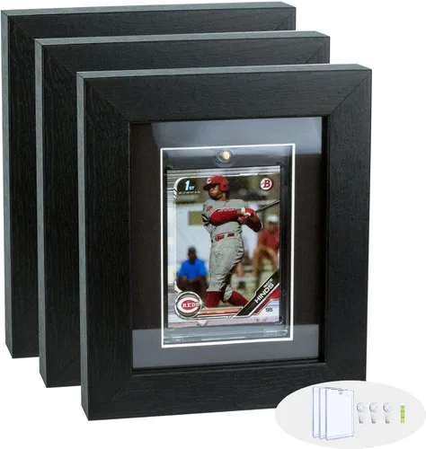 Bivitre Paquete de 3 Cajas de Exhibición de Tarjetas de Béisbol, Baloncesto, Fútbol Americano, Hockey - Montaje en Pared, Negro Estándar (1 Tarjeta