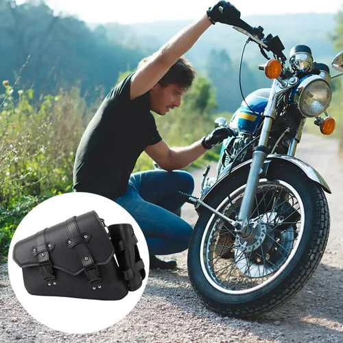 Miniatura 2 de Homoyoyo Bolsa de brazo oscilante, basculante para motocicletas, basculante de motocicleta con soporte para botella de agua, cuero sintético negro