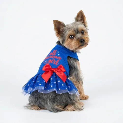 Miniatura 4 de Fitwarm All American Girl Vestido para Perros - Vestido Patriótico de Tul para Perros Pequeños, Azul Real, Rojo, Blanco, XXS