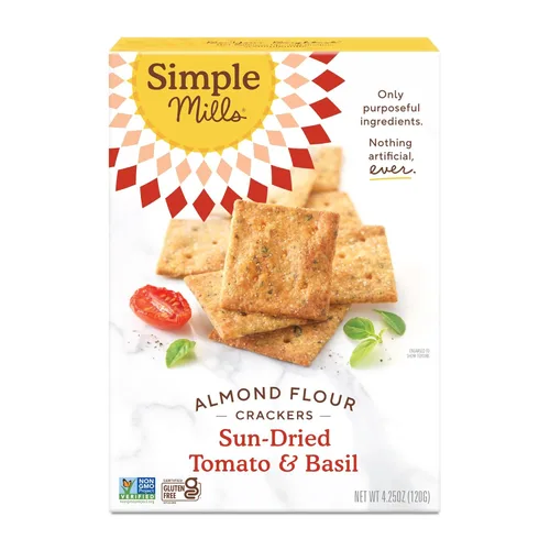 Simple Mills Galletas de Harina de Almendra, Tomate Seco y Albahaca - Sin Gluten, Veganas, Aperitivos Saludables, a Base de Plantas, 4.25 Onzas