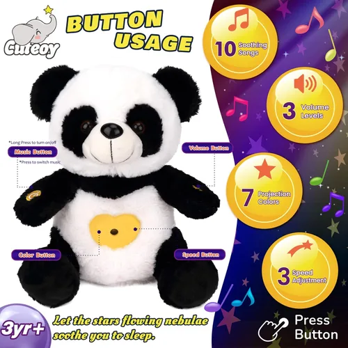 Miniatura 3 de Peluche de panda con proyector de estrellas musicales, luz nocturna ajustable, canta, animales de peluche iluminados, juguetes de peluche