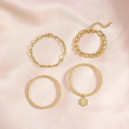 Miniatura 8 de Pulseras chapadas en oro para mujer, pulseras con inicial de oro, juego de pulseras apilables de cuentas en capas de oro, pulseras lindas, Ágata