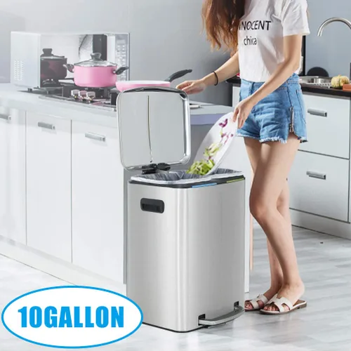Miniatura 3 de Basurero de cocina de acero inoxidable de 16 galones, 60 litros, 13 galones, 50 litros, 10 galones/40 L, con tapa y barril extraíble, cubo de basura