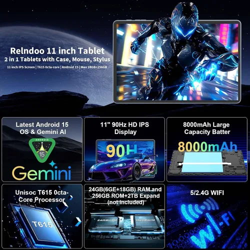 Miniatura 2 de Tablet Android 15 de 11 pulgadas 2026 con teclado, 24 GB+256 GB+2 TB expandir, tabletas PC con Gemini AI, Octa-Core, 8000 mAh, WiFi 5G, Widevine L1