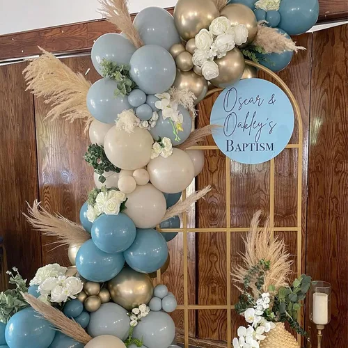 Miniatura 3 de Paquete de 60 globos azul polvoriento dorado, conjunto de globos de látex azul pizarra blanco arena verde azulado turquesa crema beige con confeti