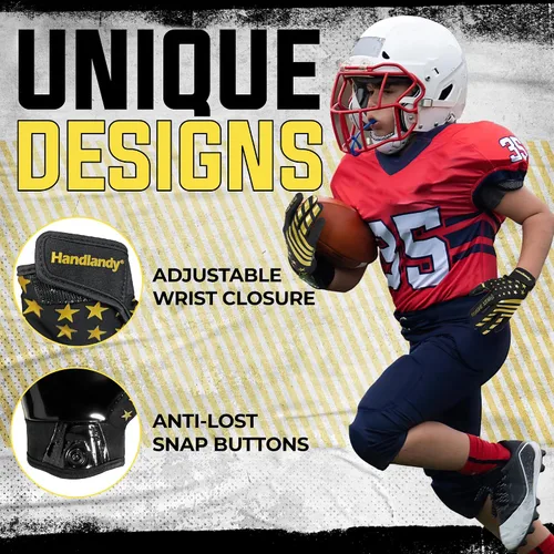Miniatura 4 de HANDLANDY Guantes de fútbol americano juvenil para niños y niñas, guantes de receptor abierto pegajosos para niños, guantes de fútbol americano
